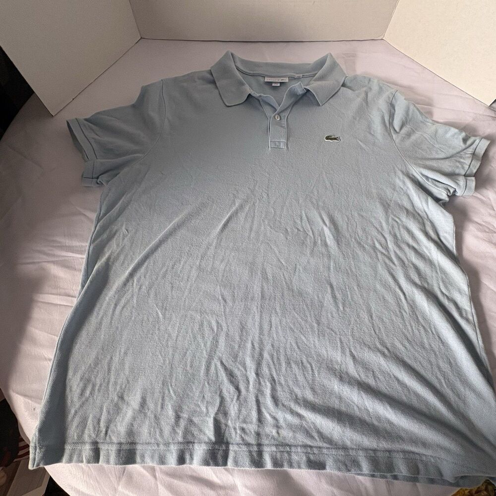 MEN'S LACOSTE  SHORT SLEEVE POLO SHIRT SLIM FIT BUTTON-DOWN SIZE 3XL LIGHT BLUE